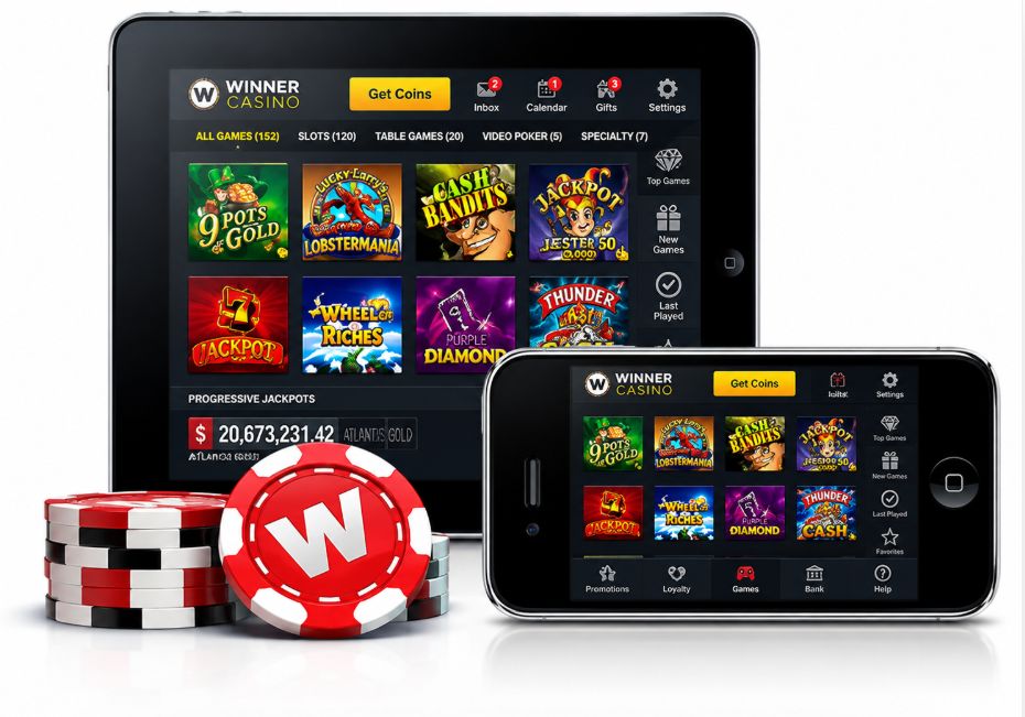 Australian real money casino apps displayed on tablet and smartphone with poker chips, showcasing mobile pokies, jackpots, and online casino games for Australian players.